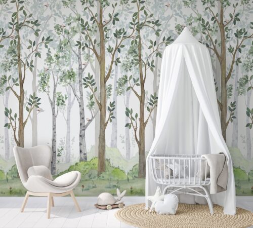 Mock Up wall In farmhouse Interior Background in baby room, nursery mockup, Scandinavian Style, 3D rendering, 3D illustration