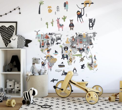 mock up wall in child room interior. Interior scandinavian style. 3d rendering, 3d illustration