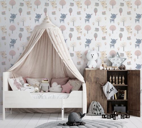 Interior kids room wallpaper mockup - 3d Illustration, 3d Renderin